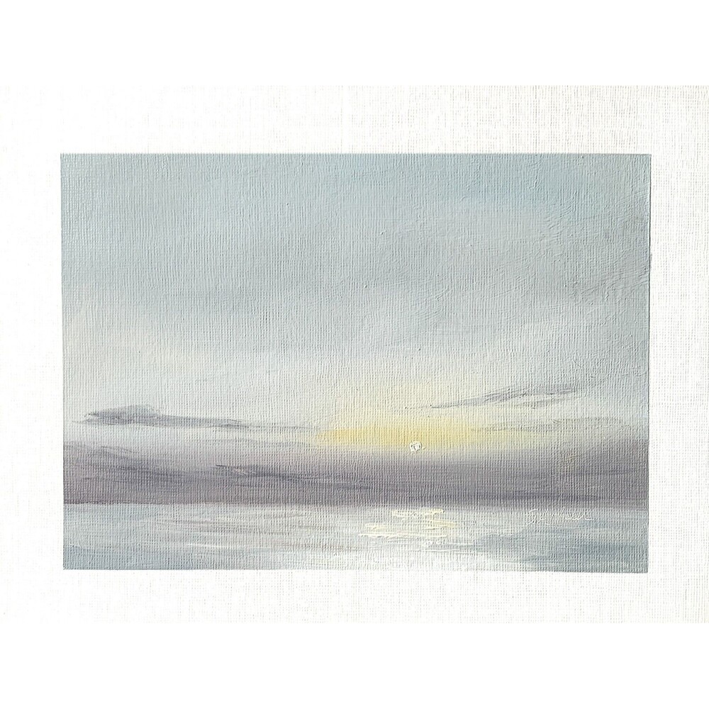 7x9 Original Seascape Oil Painting Ocean Coastal Art Peaceful Neutral Sky Signed